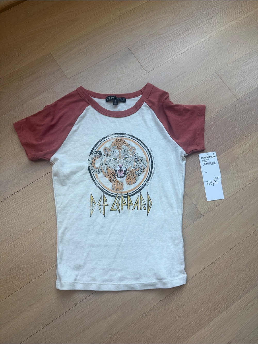 Vintage-Inspired Cream and Rust Raglan Tee - Def Leppard Graphic